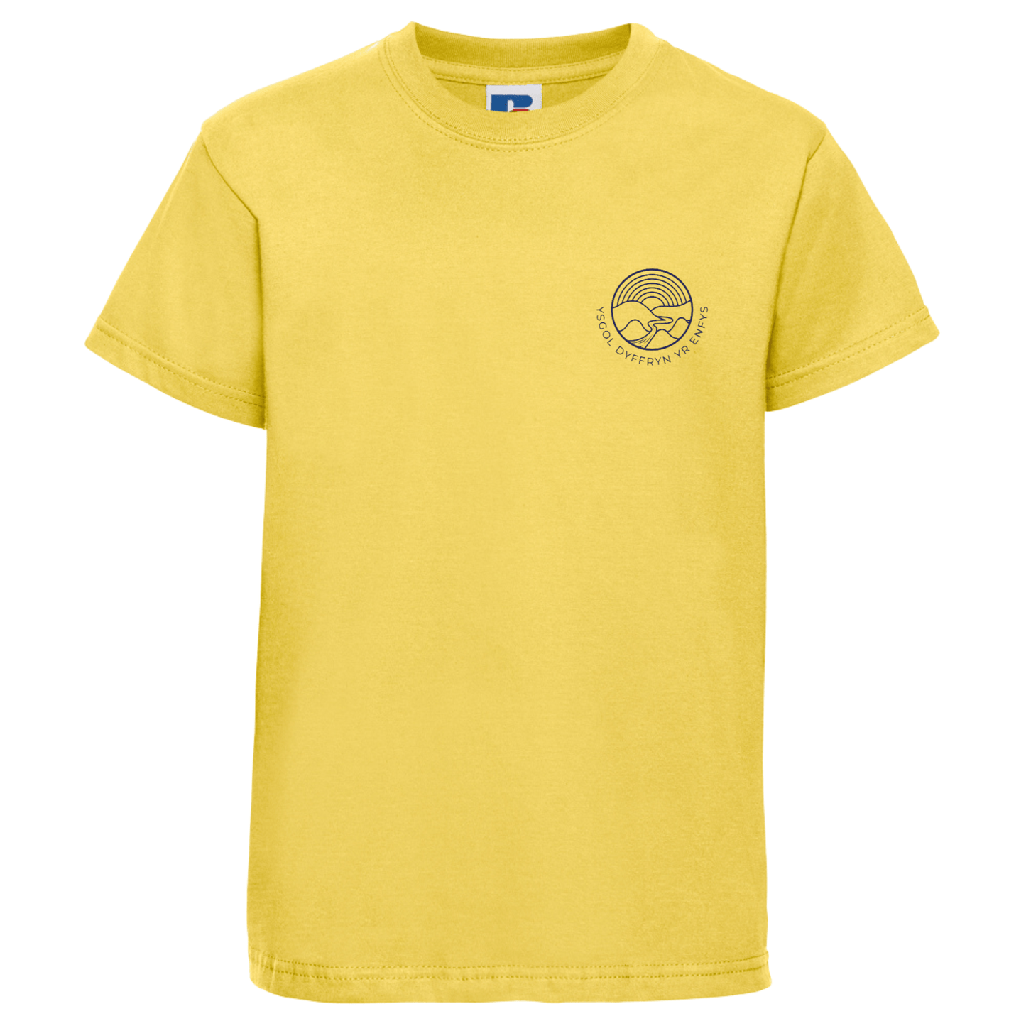 Embroidered school gym tshirt featuring Ysgol Dyffryn Yr Enfys school logo