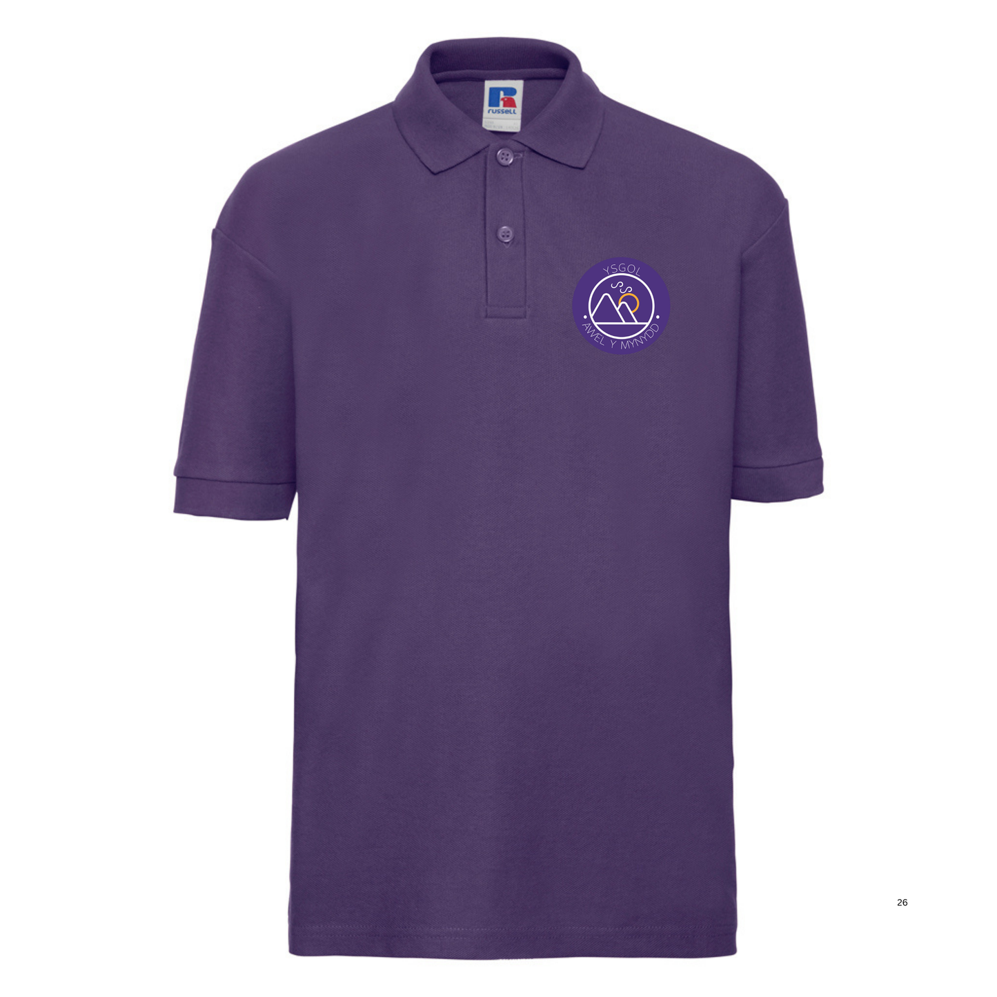 Embroidered school polo shirt featuring Ysgol Awel Y Mynydd school logo