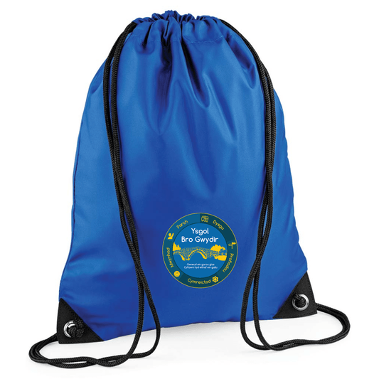 Gym sac bag featuring Ysgol Bro Gwydir school logo