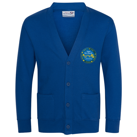 Embroidered school cardigan featuring Ysgol Bro Gwydir school logo