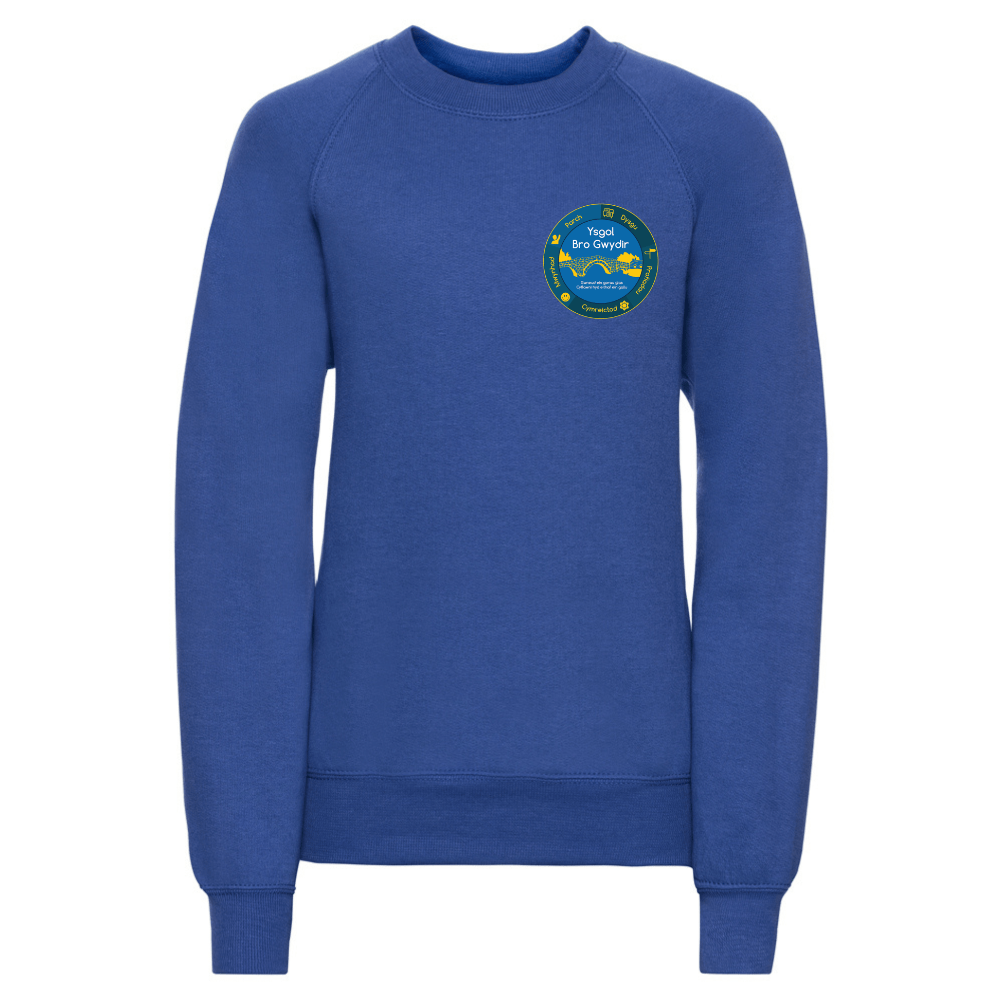 Embroidered school jumper featuring Ysgol Bro Gwydir school logo