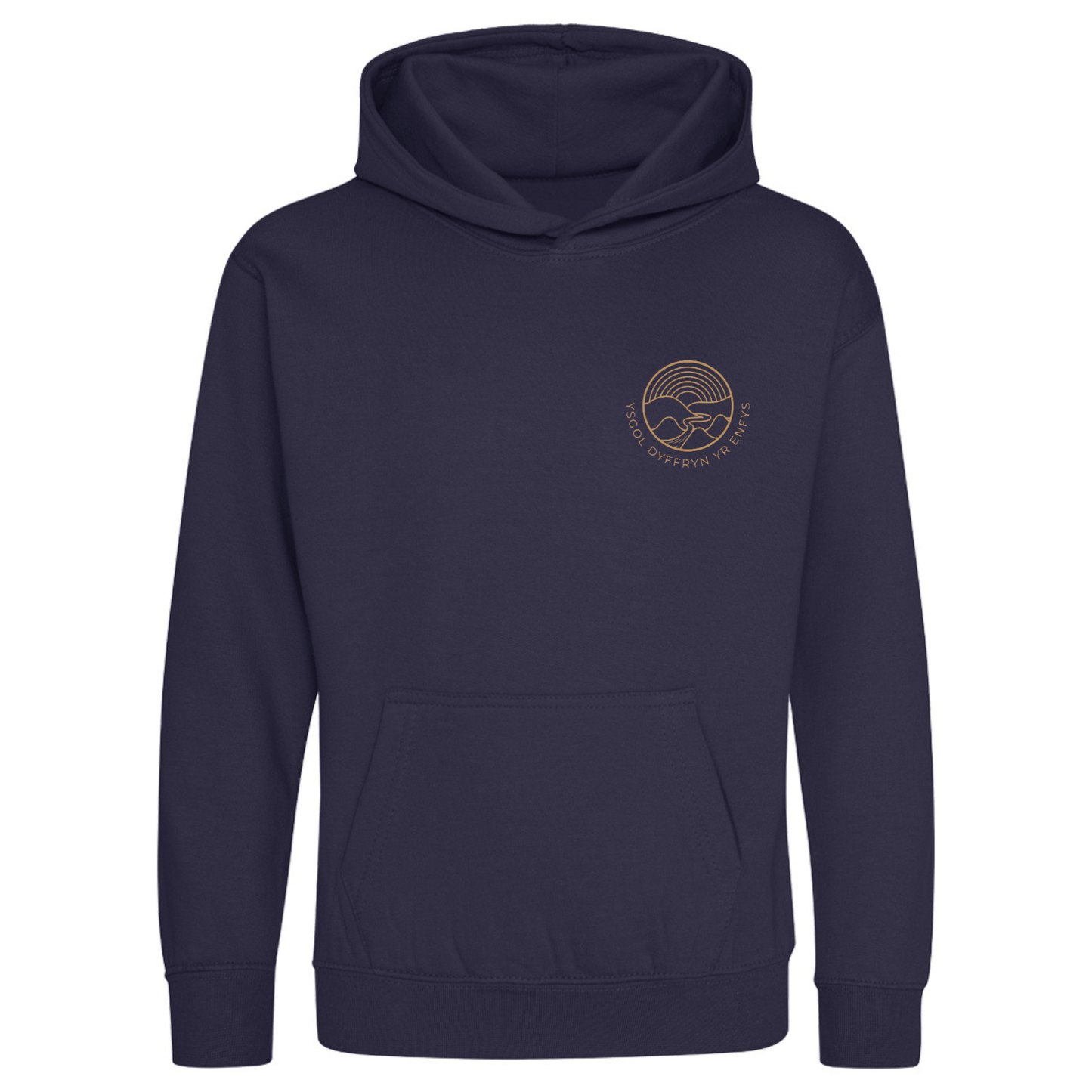 Embroidered school hoodie featuring Ysgol Dyffryn Yr Enfys school logo