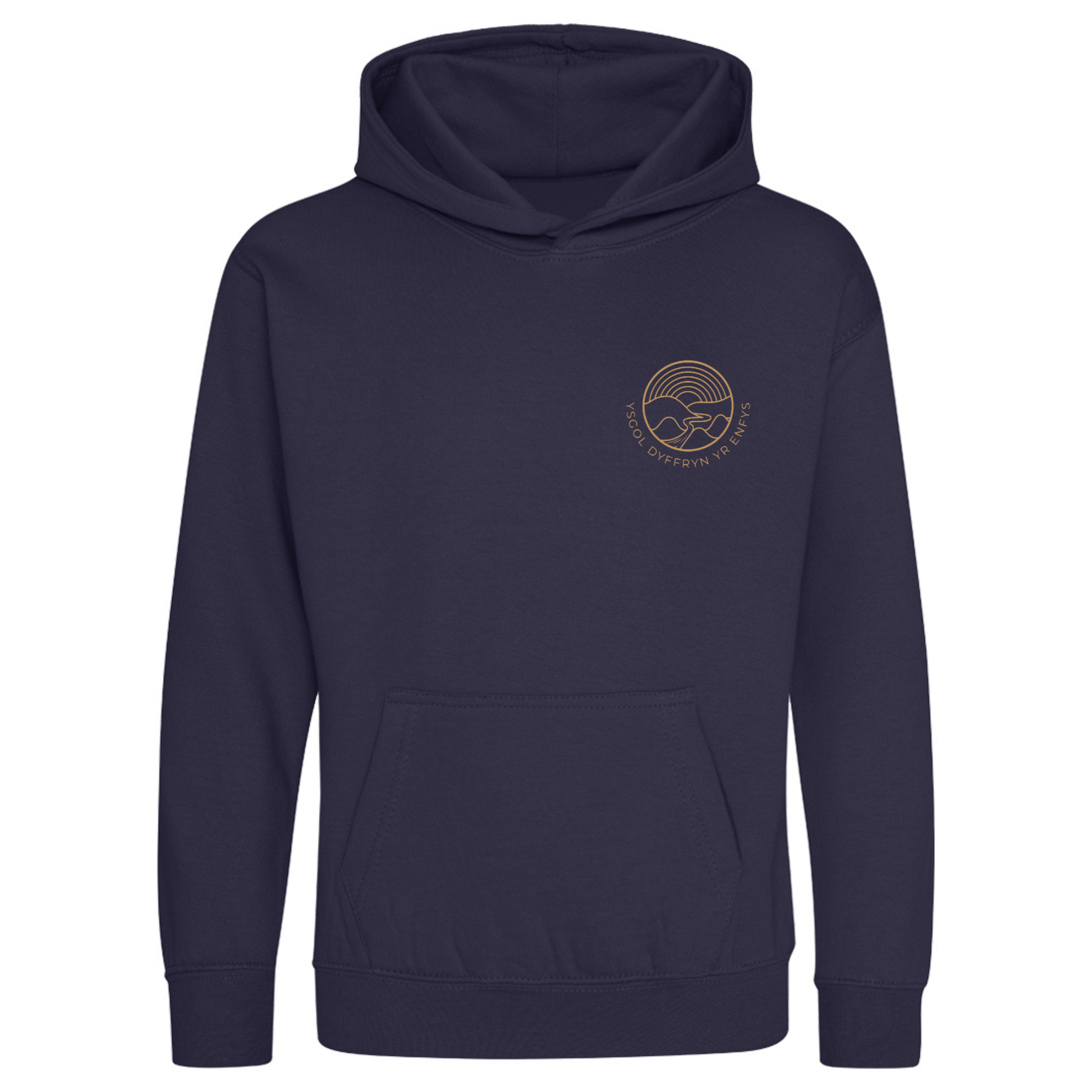 Embroidered school hoodie featuring Ysgol Dyffryn Yr Enfys school logo