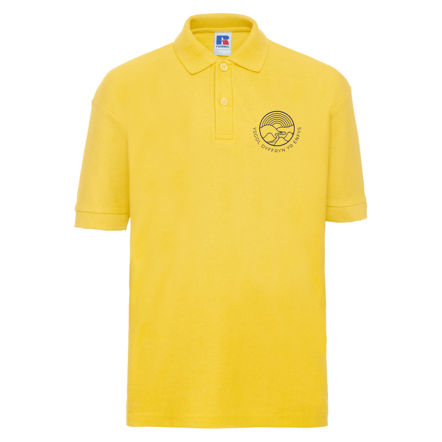 Embroidered school polo shirt featuring Ysgol Dyffryn Yr Enfys school logo