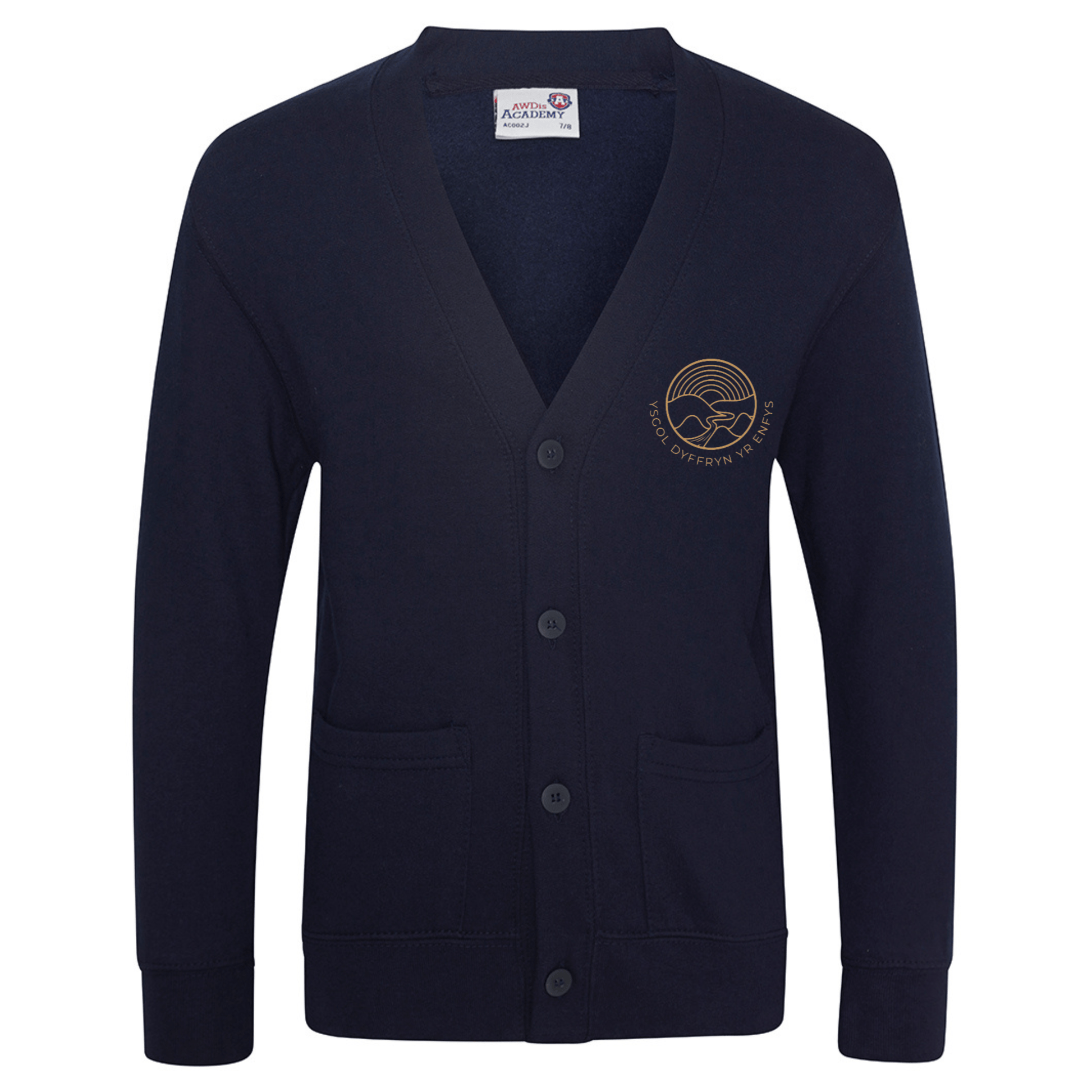 Embroidered school cardigan featuring Ysgol Dyffryn Yr Enfys school logo