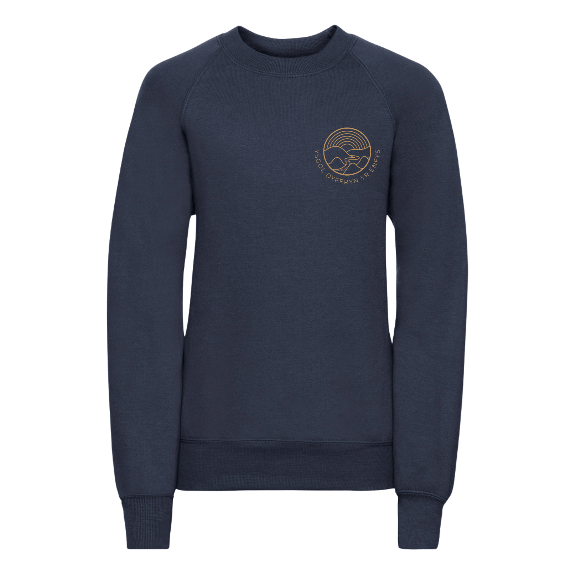 Embroidered school jumper featuring Ysgol Dyffryn Yr Enfys school logo