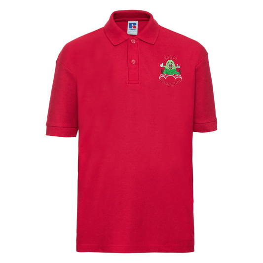 Embroidered school polo shirt featuring Ysgol Penmachno school logo