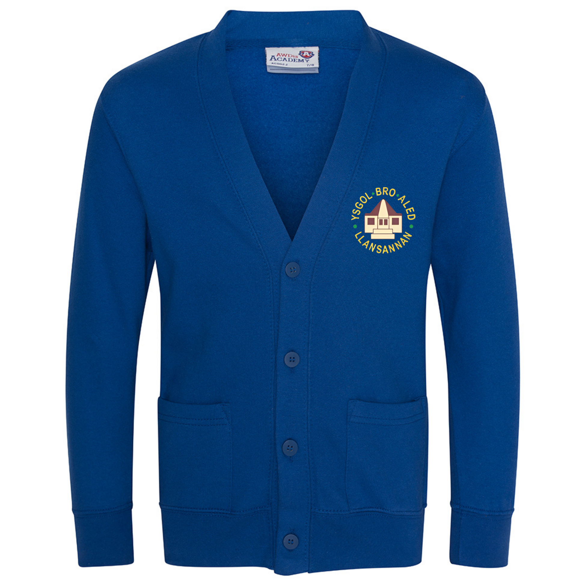 Embroidered school cardigan featuring Ysgol Bro Aled school logo 
