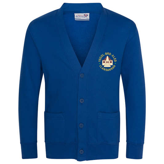 Embroidered school cardigan featuring Ysgol Bro Aled school logo 